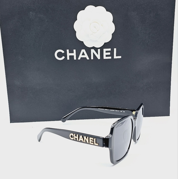 CHANEL BLACK SUNGLASSES CH5408A 622/S4 OVERSIZED GOLD LETTERS - Picture 6 of 16